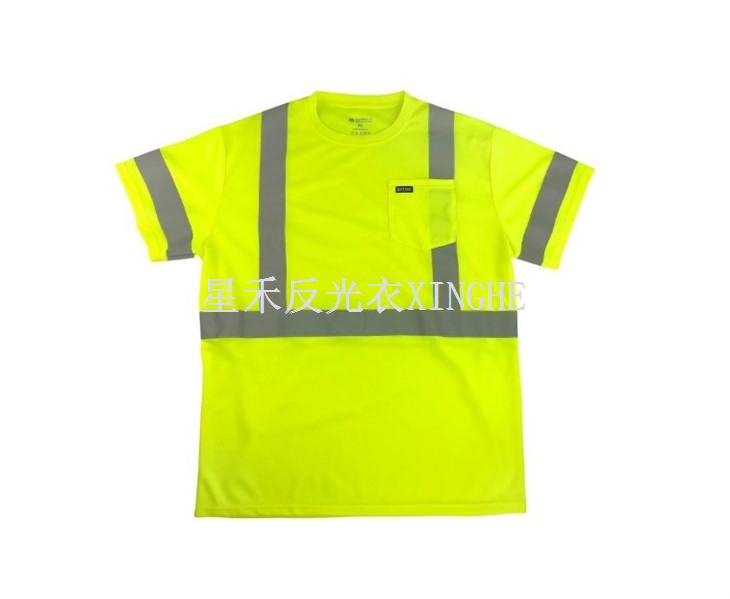 야외 작업복 남성용 Hi Vis 반사 안전 포켓 T 셔츠